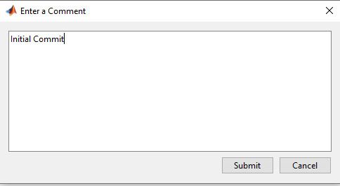A screenshot of the comment window with the commit message as Initial commit.