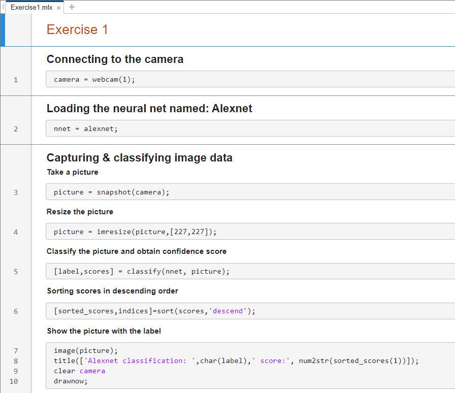 Screenshot showing a MATLAB script of one of the course’s exercises.