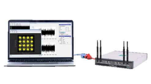 Setup für MATLAB und USRP X410, das zeigt, wie Sie drahtlose Breitbandsysteme testen und die Spektrumsüberwachung durchführen.