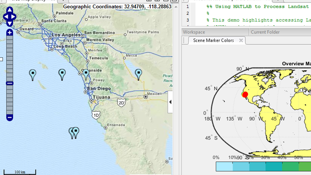 Select, access, process, and visualize Landsat 8 scenes in MATLAB .