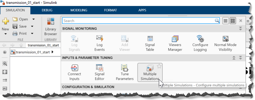 Screen capture of Multiple Simulations panel in Simulink Editor.
