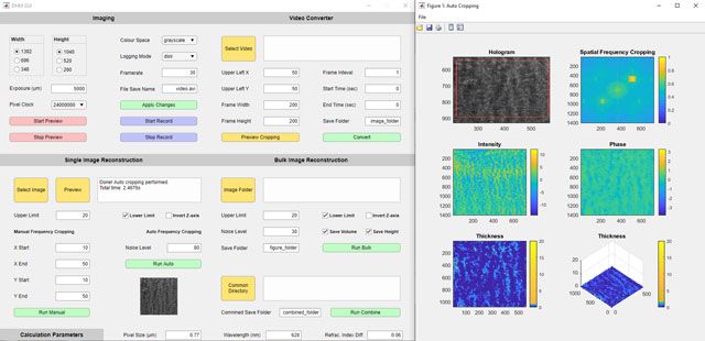 A standalone user interface, developed by the ANU team in MATLAB, that enables biologists to tune processing parameters and view results.