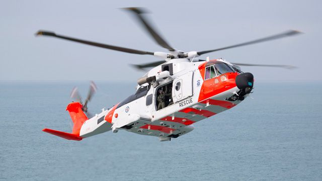An AW101 long-range helicopter equipped with a Leonardo Osprey 30 active electronically scanned array radar system.