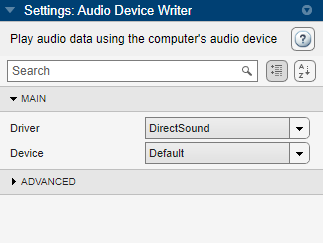 Screenshot of the Audio Device Writer settings