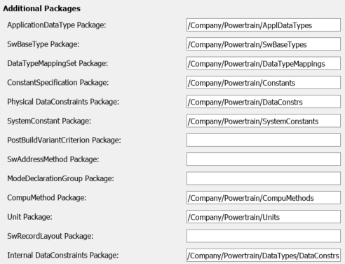 View of AUTOSAR Package Paths for Additional Packages