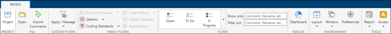 Review perspective toolstrip