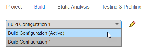 Drop-down list showing the user-defined build configuration sets