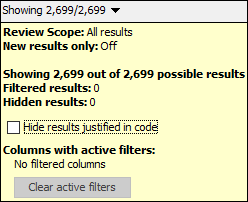 hide results justified in code box