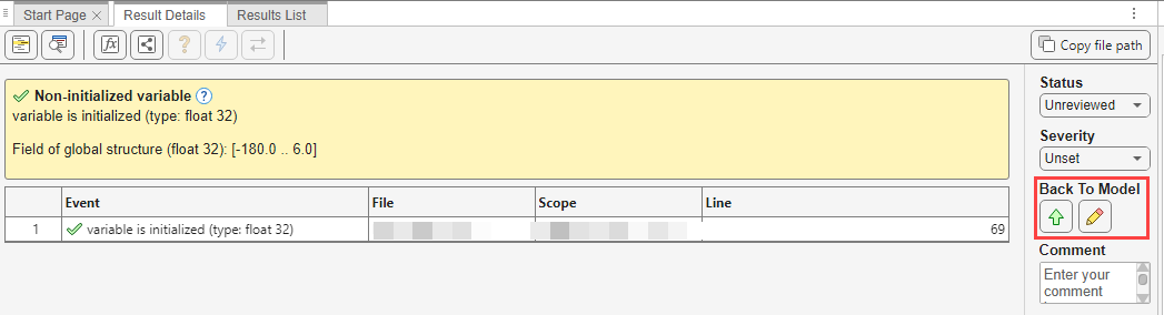 Polyspace Result Details pane. The Annotate block button is highlighted.