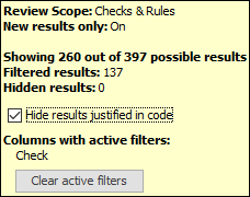 You can see which filters you used to narrow down the results list and the number of results displayed. The image below shows a typical list of filters.