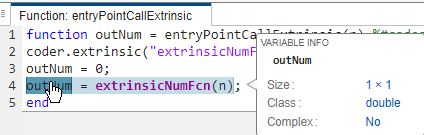 Code generation report, showing size of outNum
