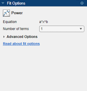 Fit Options pane for power fit