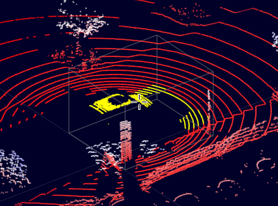 Gray preview cuboid drawn around the vehicle. The vehicle is highlighted in yellow.