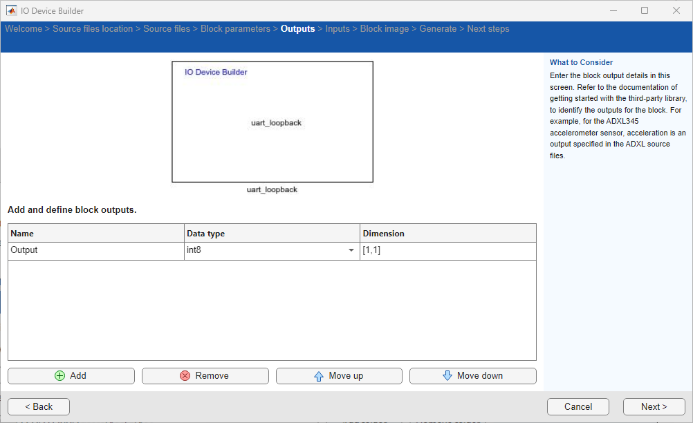 select outputs for block