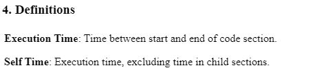 Report section shows definitions for execution time and self time metrics.