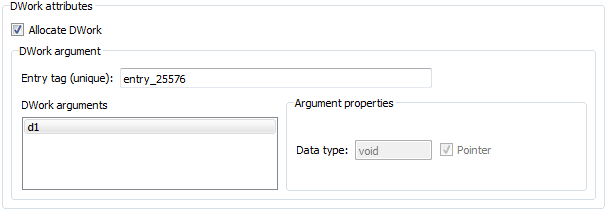 DWork attributes section. The Entry tag box shows the tag entry_25576.