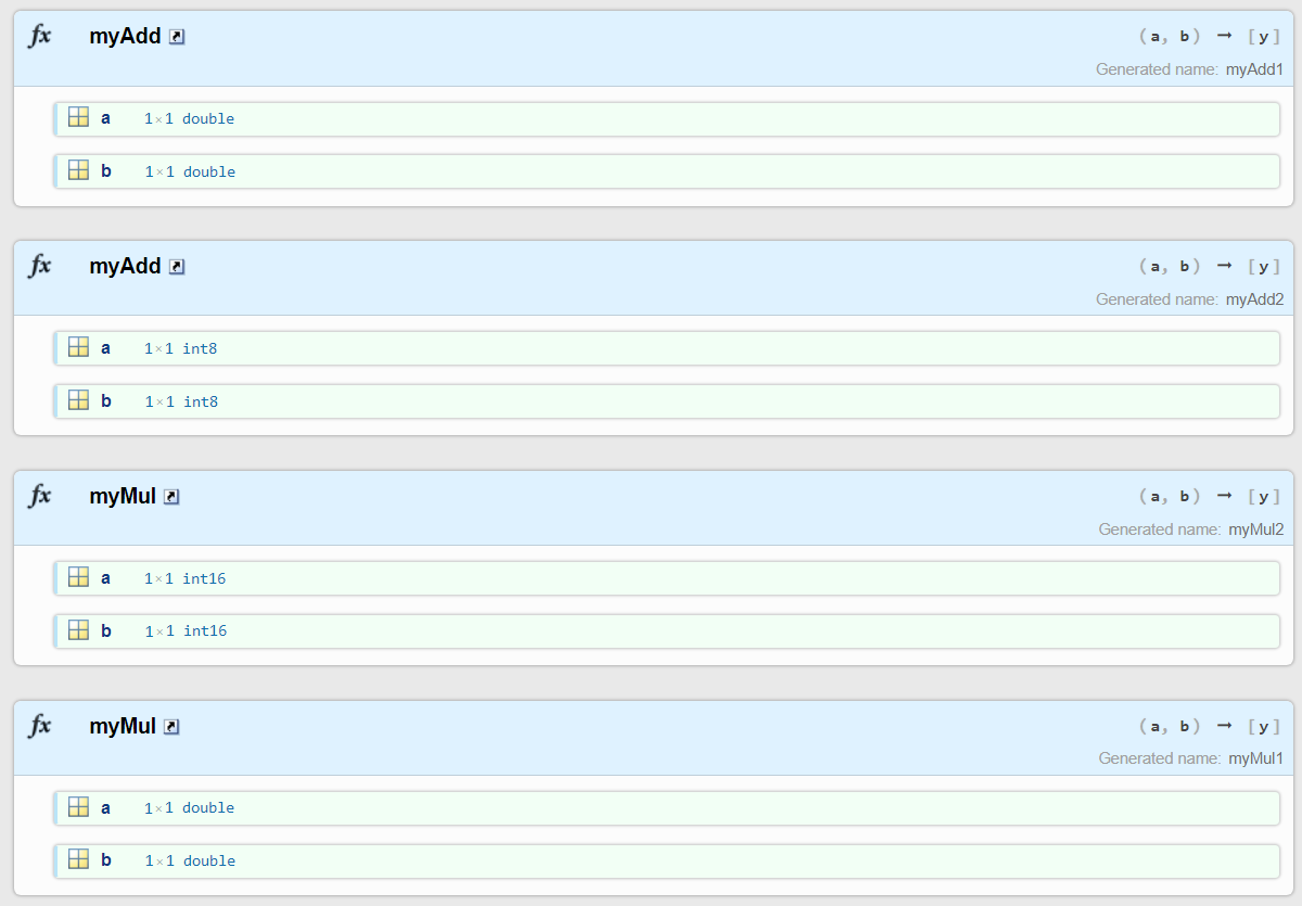 Entry point summary shows mapping of signatures to entry-point function versions.