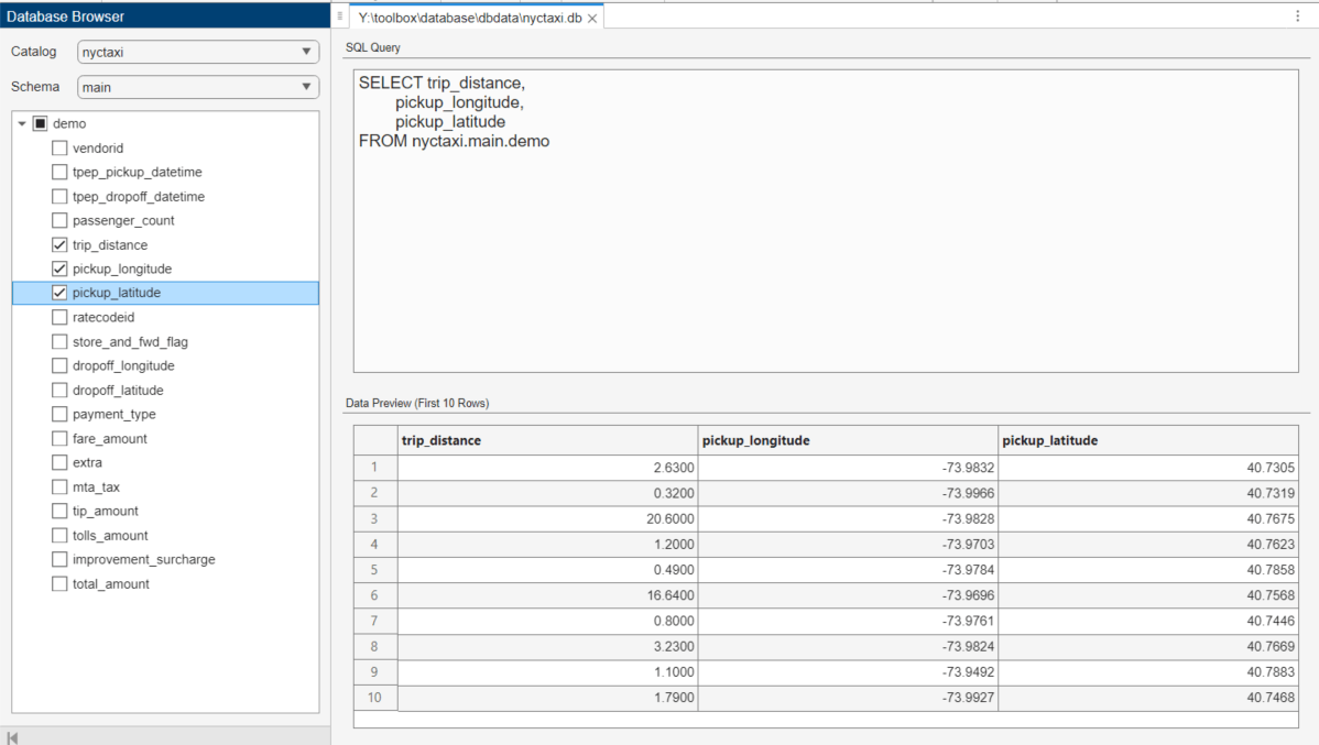 Select some columns to see how the SQL query and data preview update.