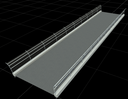 RoadRunner scene with a single‑lane road and highway fence barriers on both sides of the road.