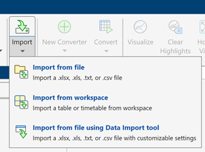 Import button dropdown with Import from file option