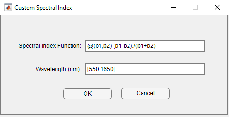 Hyperspectral Viewer Custom Spectral Index Dialog
