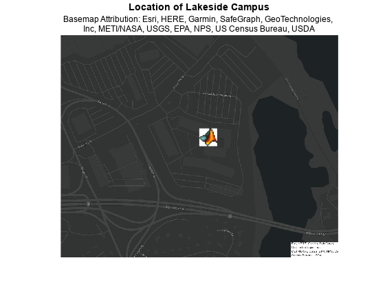 Figure contains an axes object. The axes object with title Location of Lakeside Campus contains 2 objects of type image.