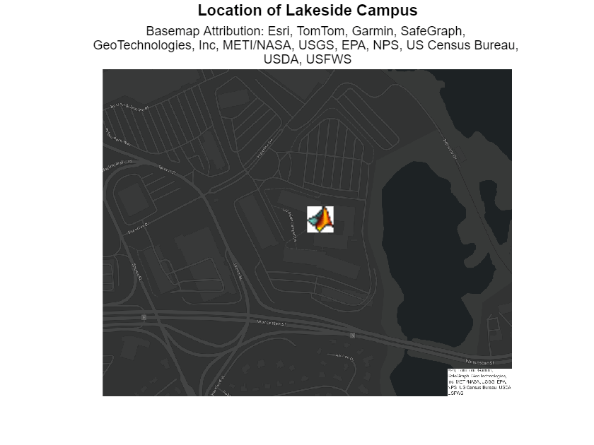 Figure contains an axes object. The axes object with title Location of Lakeside Campus contains 2 objects of type image.