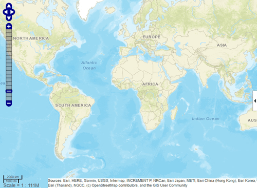 Web map displaying a global region