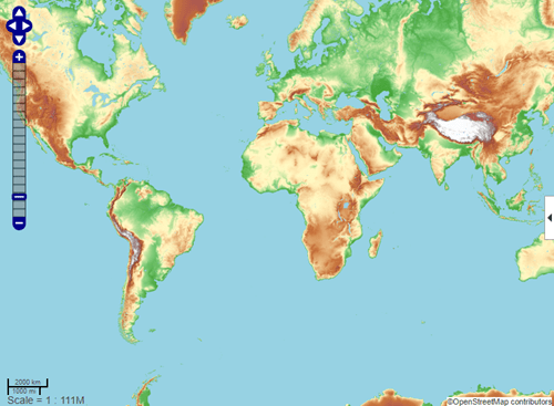 A web map displaying the OpenTopoMap basemap