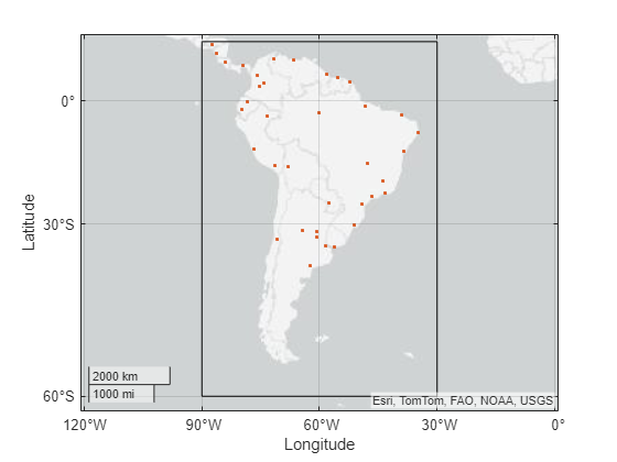 Figure contains an axes object with type geoaxes. The geoaxes object contains 2 objects of type polygon, point.