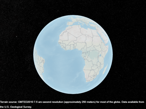 A geographic globe with the landcover basemap.