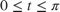 $0 \le t \le \pi$