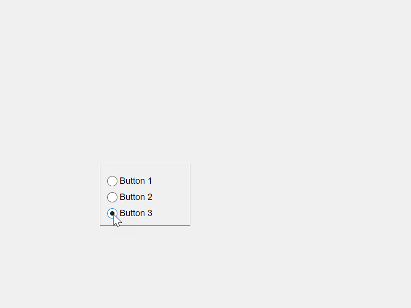 Button group in a UI figure window. There are three toggle buttons and the third button is selected.