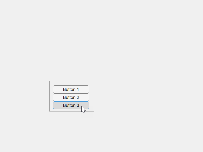 Button group in a UI figure window. There are three toggle buttons and the third button is selected.