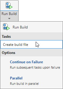 The mouse points to the Create build file button in the toolstrip