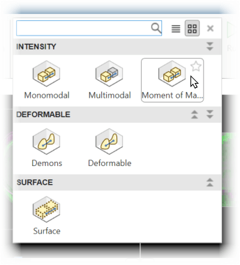 Automated techniques gallery, showing how to select the Moment of Mass technique.