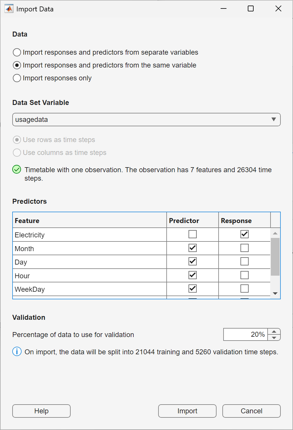 Import Data dialog box.