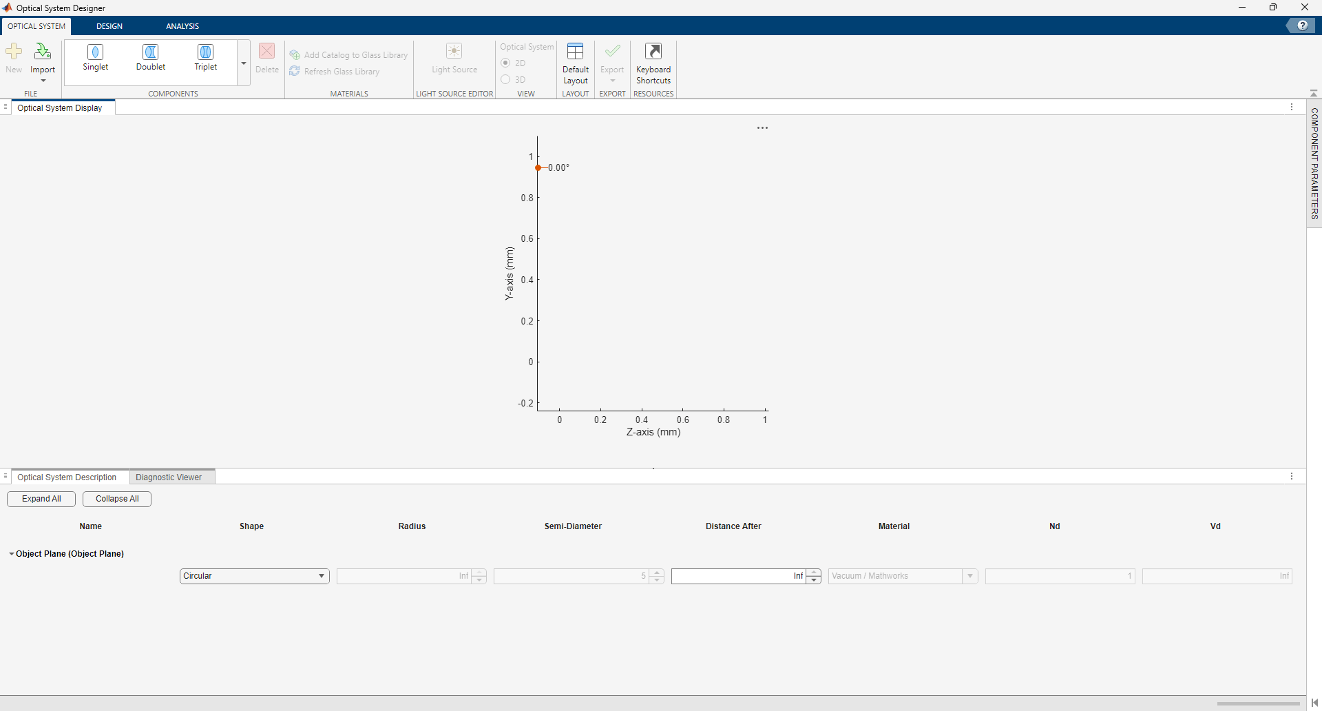 New session in Optical system Designer app.
