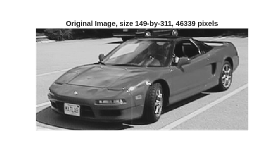 Original grayscale image of a car, size 149-by-311