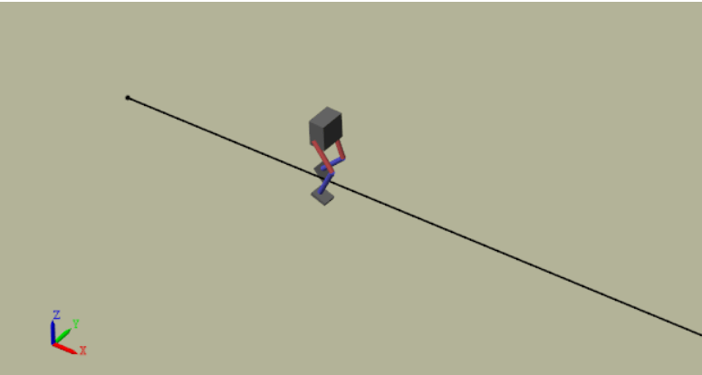 Simscape visualization of the trained biped robot walking along a straight reference line