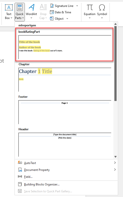 Template snippet showing book rating document part