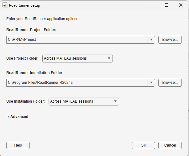 RoadRunner Setup dialog box.