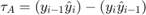 $$\tau_A = \left(y_{i-1}\hat{y}_i\right) -
\left(y_i\hat{y}_{i-1}\right)$$