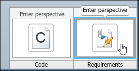 The menu to enter the Requirements Perspective in System Composer