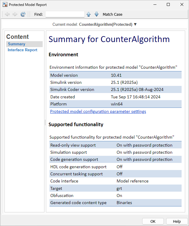 Protected model report