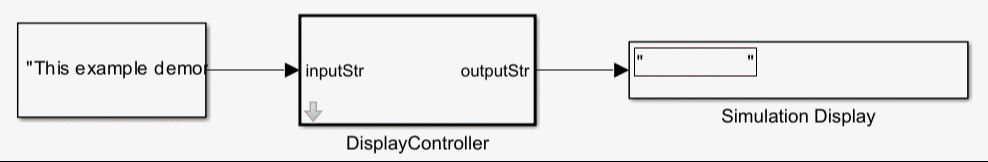 The Display blocks shows the scrolling effect of the output string.