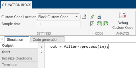 C Function block Output code.