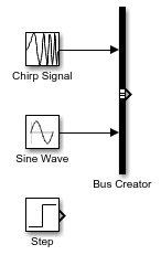 First two source blocks connected to a Bus Creator block