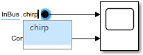 In Bus Element block labeled InBus.chirp with cursor after chirp