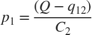 $$p_1=\frac{(Q-q_{12})}{C_2}$$